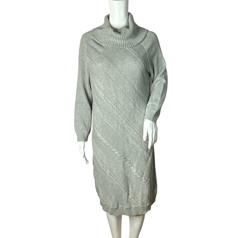 Nurture Dress Women Large Gray Sweater Dress Turtleneck Midi Neutral Minimalist